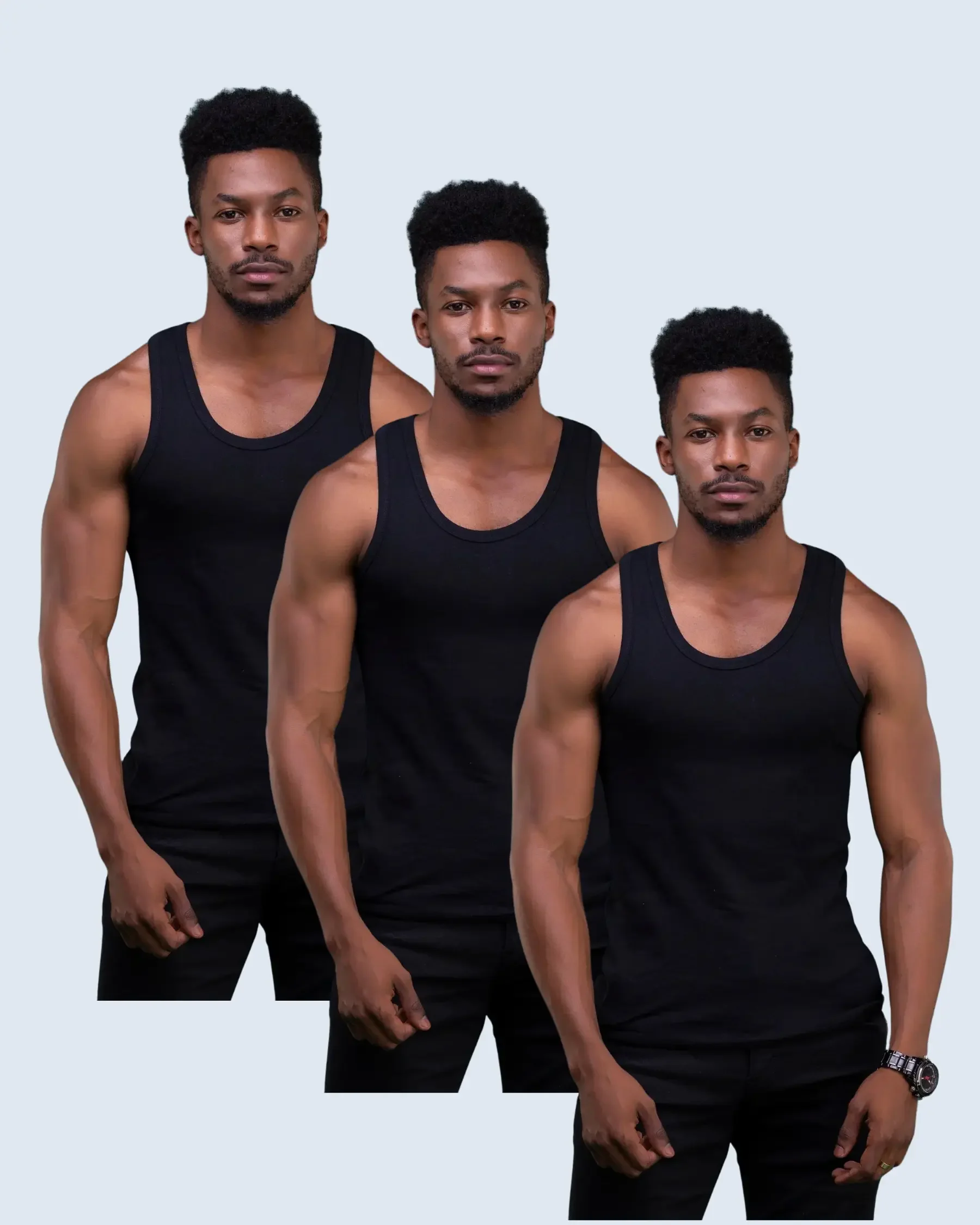 3-Pack Black Cotton Vests forhim.ke