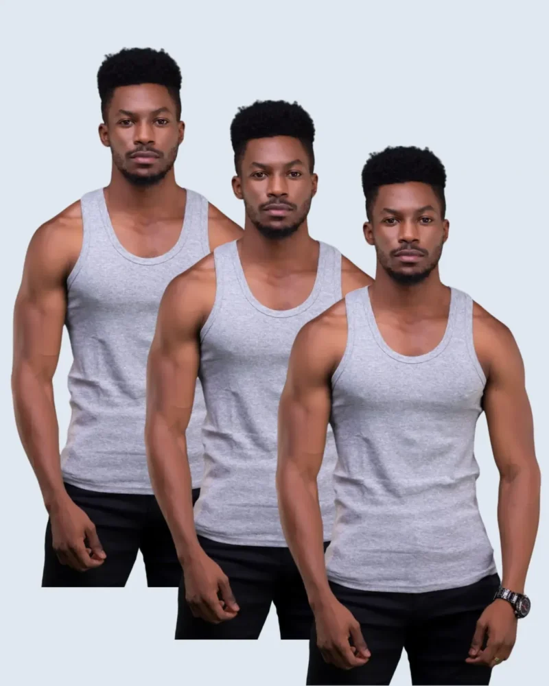 3-Pack Grey Cotton Vests forhim.ke