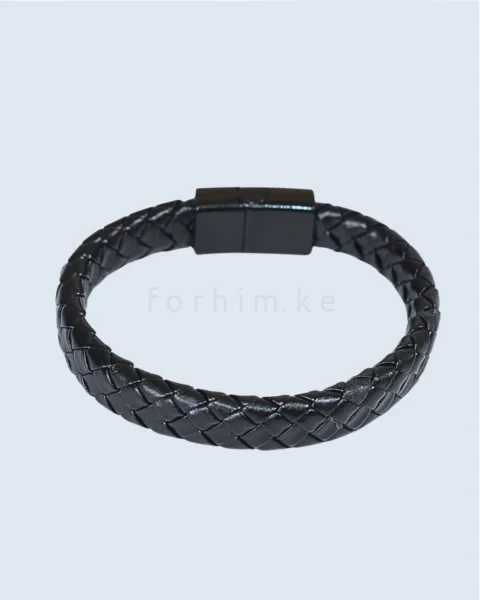 21cm Black Braided Leather Bracelet forhim.ke