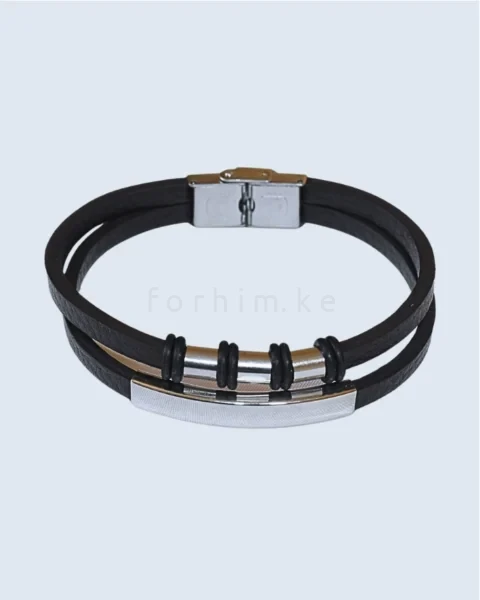 Executive Dual-Band Leather Bracelet – Black & Silver