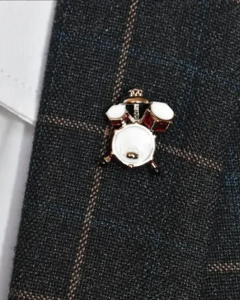 Drum Set Lapel Pin (Gold & White) forhim.ke