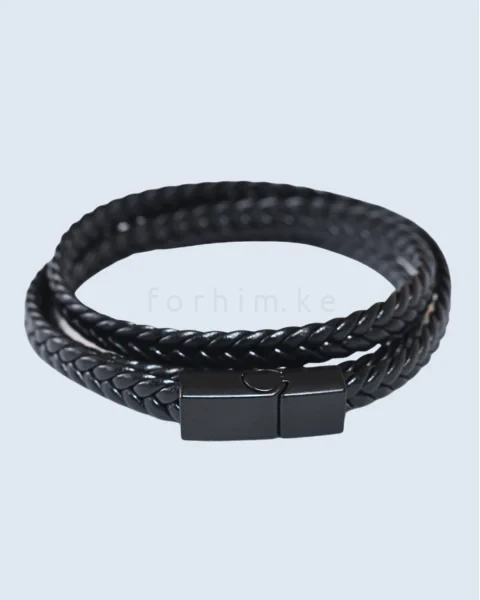 Men's Wrap Bracelet in Braided Midnight Black