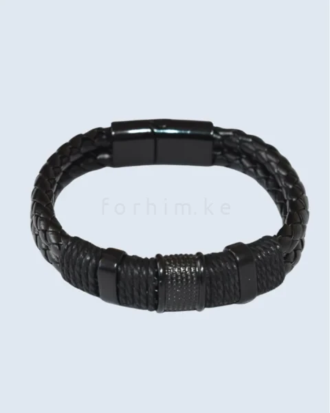 Men's Black Braided Leather Bracelet