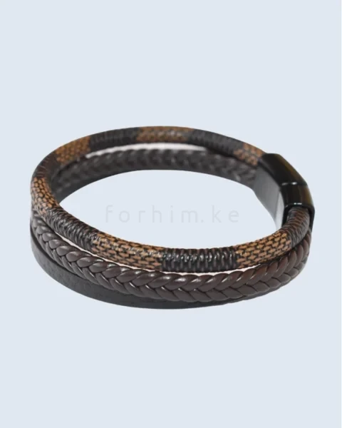 Men’s Triple-Layer Braided Leather Bracelet – Earthy Tones & Mixed Textures
