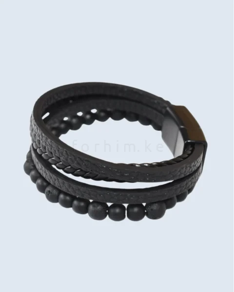 19 & 21 cm Midnight Multi-Element Leather & Bead Bracelet forhim.ke