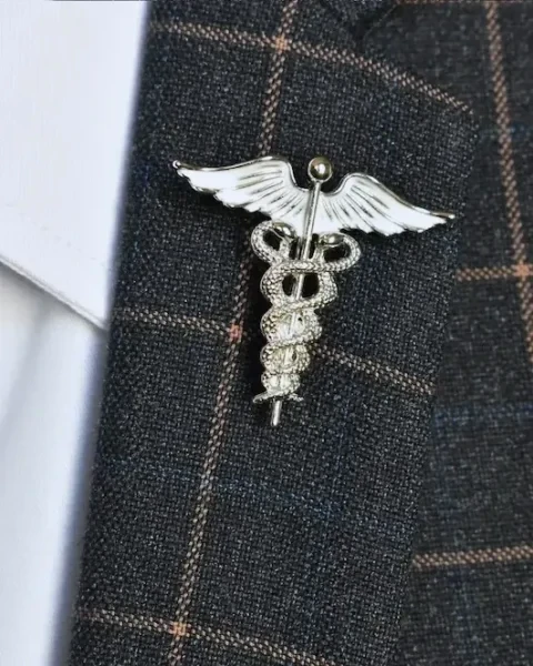 Silver Caduceus Lapel Pin