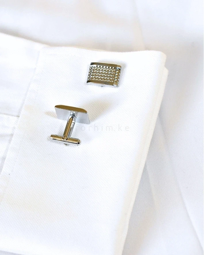 Silver Textured Rectangular Cufflinks at ForHim.ke