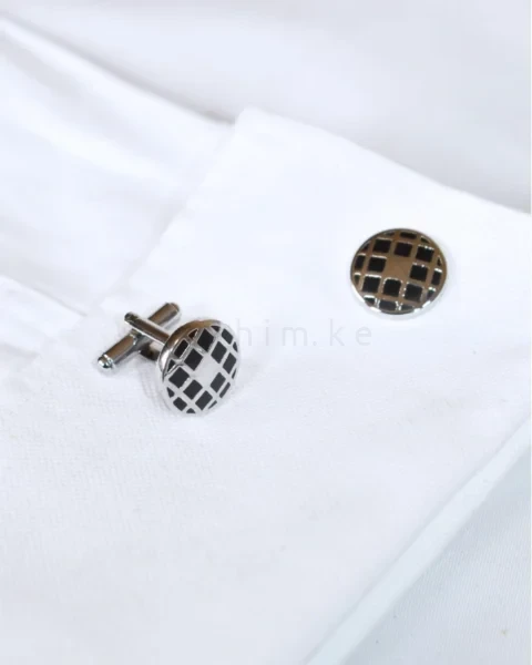 Classic Round Silver & Black Grid Cufflinks