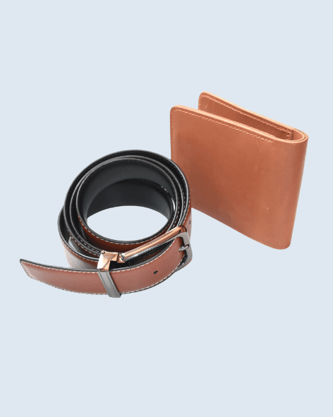 Brown Leather Wallet & Belt Set