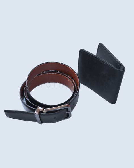 Black Leather Wallet & Belt Set