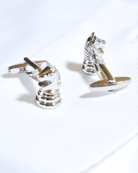 Polished Silver Chess Knight Cufflinks