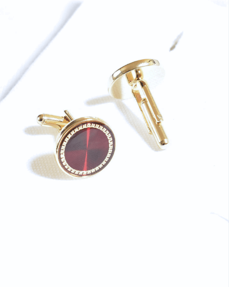 Crimson and Gold Circular Cufflinks