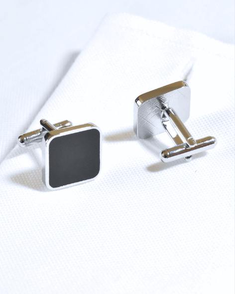 Onyx and Silver Square Cufflinks