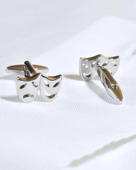 Silver Comedy and Tragedy Mask Cufflinks