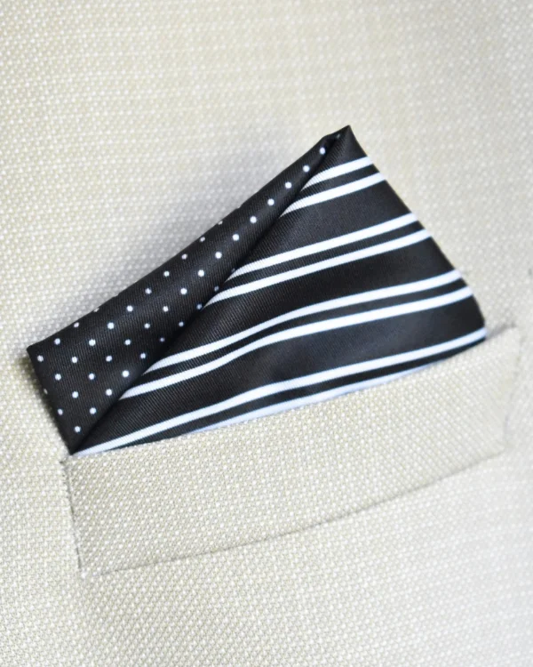 Onyx Black and White Asymmetric Geometric Block Pocket Square