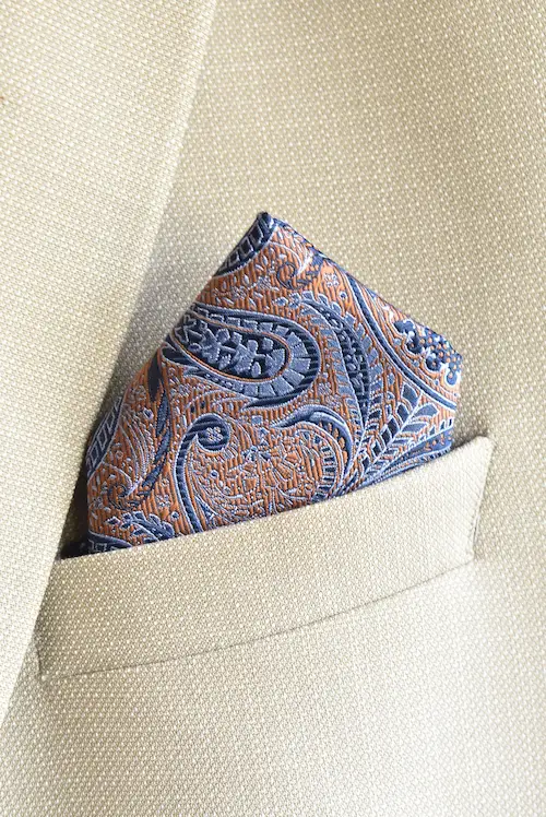 Bronze & Blue Paisley Pocket Square