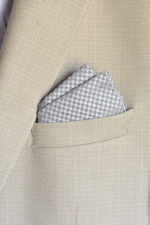 Silver Grey Micro-Check Pocket Square