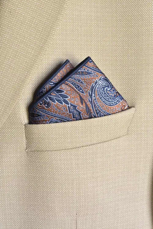 Bronze & Blue Paisley Pocket Square