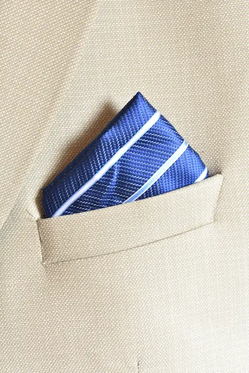 Cobalt Blue Herringbone Striped Pocket Square