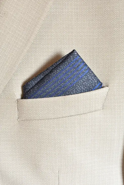 Charcoal and Royal Blue Textured Striped Pocket Square