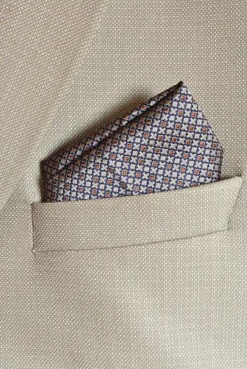 Silver Grey and Orange Geometric Pocket Square