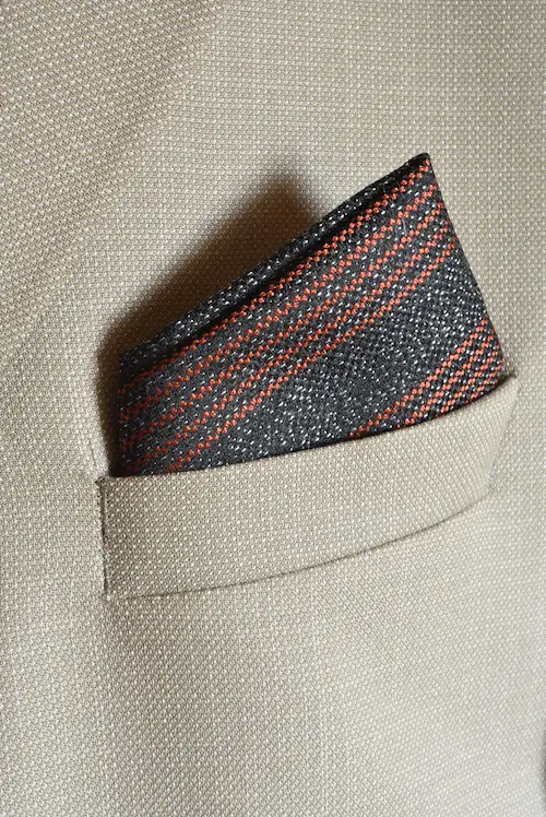Charcoal and Burnt Orange Textured Striped Pocket Square