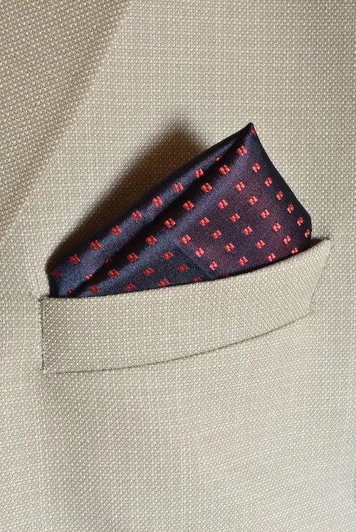 Navy Blue and Crimson Pin-Dot Geometric Pocket Square