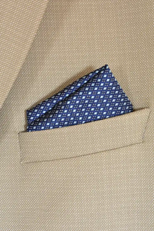 Navy Blue and Silver Geometric Lattice Pocket Square