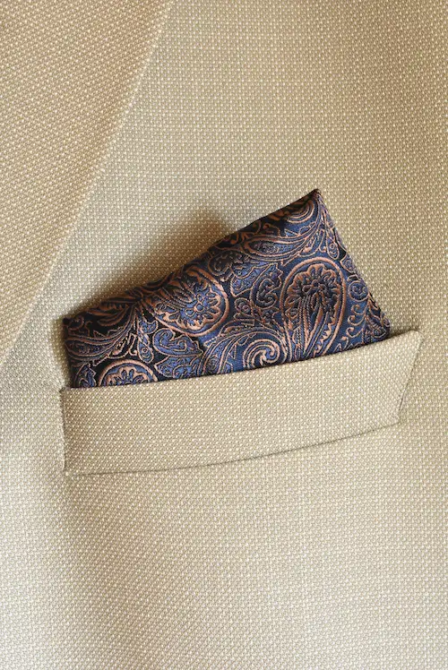 Midnight Navy and Bronze Paisley Jacquard Pocket Square