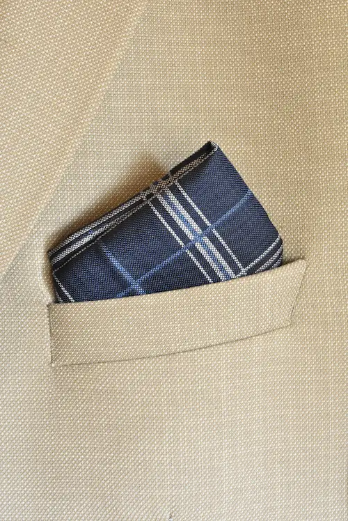 Regal Gold and Navy Geometric Check Pocket Square
