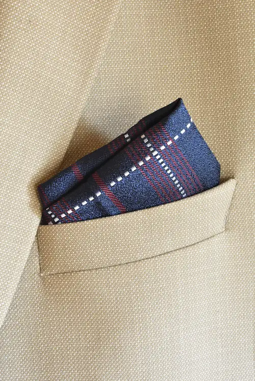 Midnight Navy and Crimson Windowpane Plaid Pocket Square