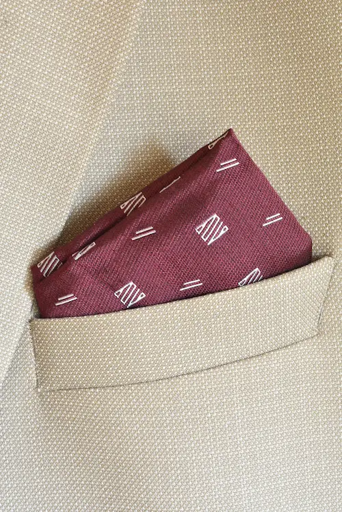 Burgundy and White Abstract Geometric Pocket Square