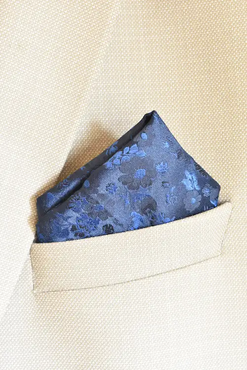 Steel Blue Floral Jacquard Pocket Square
