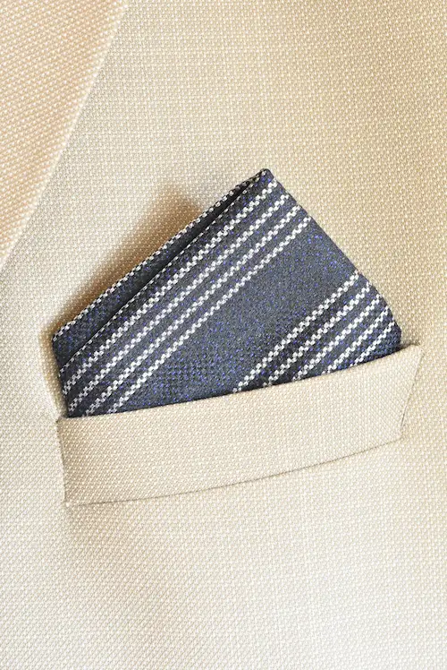 Slate Grey and Blue Striped Cluster Pocket Square