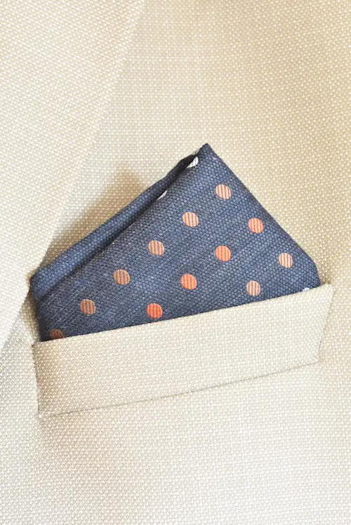 Charcoal Grey and Orange Polka Dot Pocket Square
