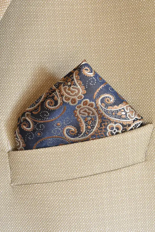 Midnight Navy and Antique Bronze Paisley Pocket Square