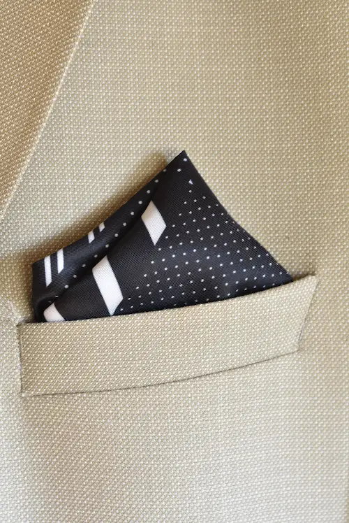 Onyx Black and White Asymmetric Geometric Block Pocket Square