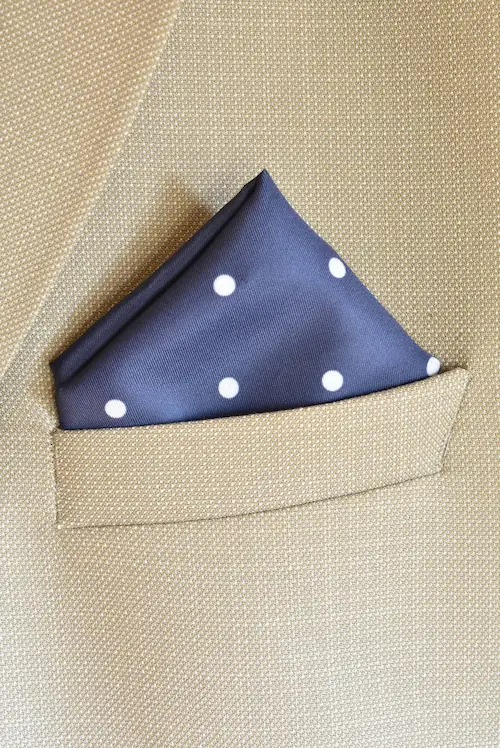 Steel Blue and Crisp White Large Polka Dot Pocket Square