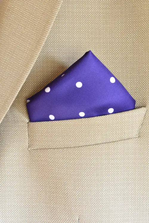 Royal Purple and Crisp White Spaced Polka Dot Pocket Square
