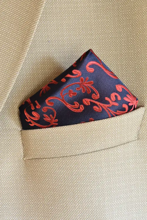 Mustard Gold and Midnight Navy Ornate Floral Pocket Square