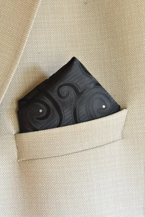 Onyx Black Embossed Scroll Pocket Square