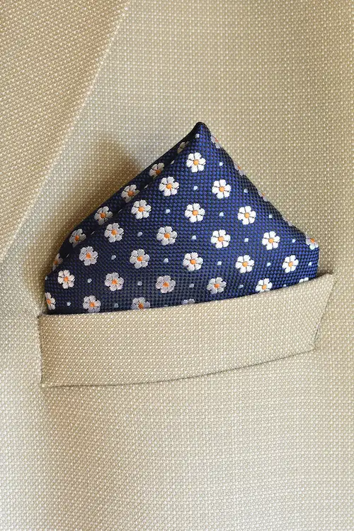 Midnight Navy Floral Micro-Pattern Pocket Square