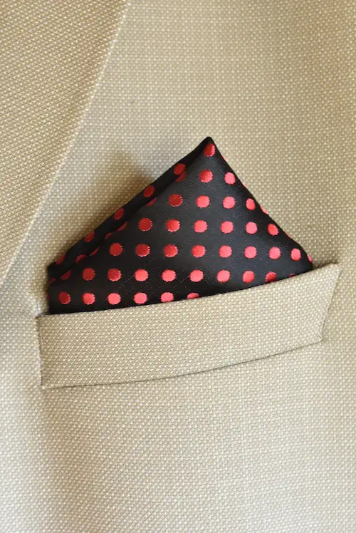 Onyx Black and Crimson Polka Dot Pocket Square