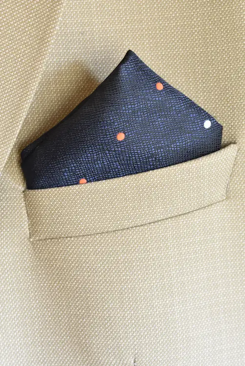 Navy Cross-Hatch Minimalist Dot Pocket Square
