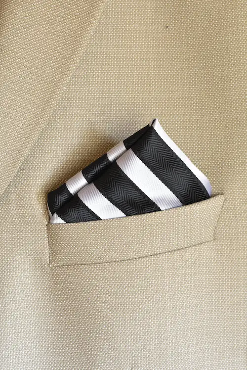 Onyx Black and White Bold Herringbone Striped Pocket Square