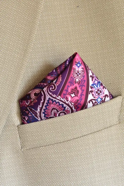 Royal Purple and Magenta Ornamental Paisley Pocket Square