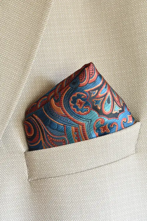Teal and Copper Ornate Paisley Pocket Square