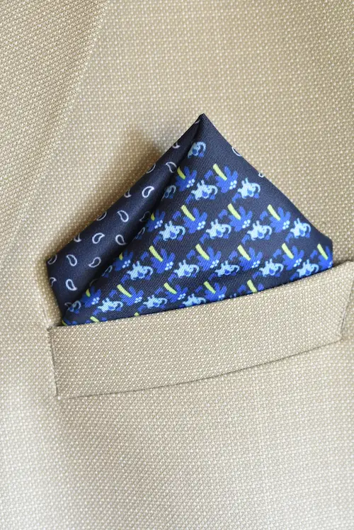 Midnight Navy Mixed Micro-Pattern Block Pocket Square
