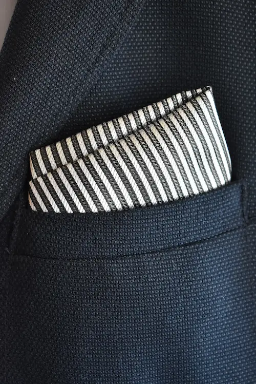 Onyx Black and Alabaster White Fine-Striped Pocket Square