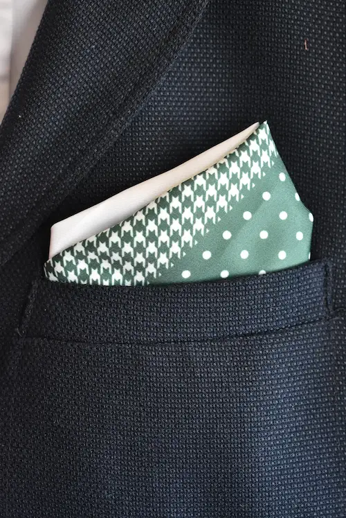 Sage Green Multi-Pattern Houndstooth and Polka Dot Pocket Square